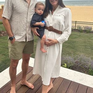 Zara White Long Sleeve Dress with Brown Belt